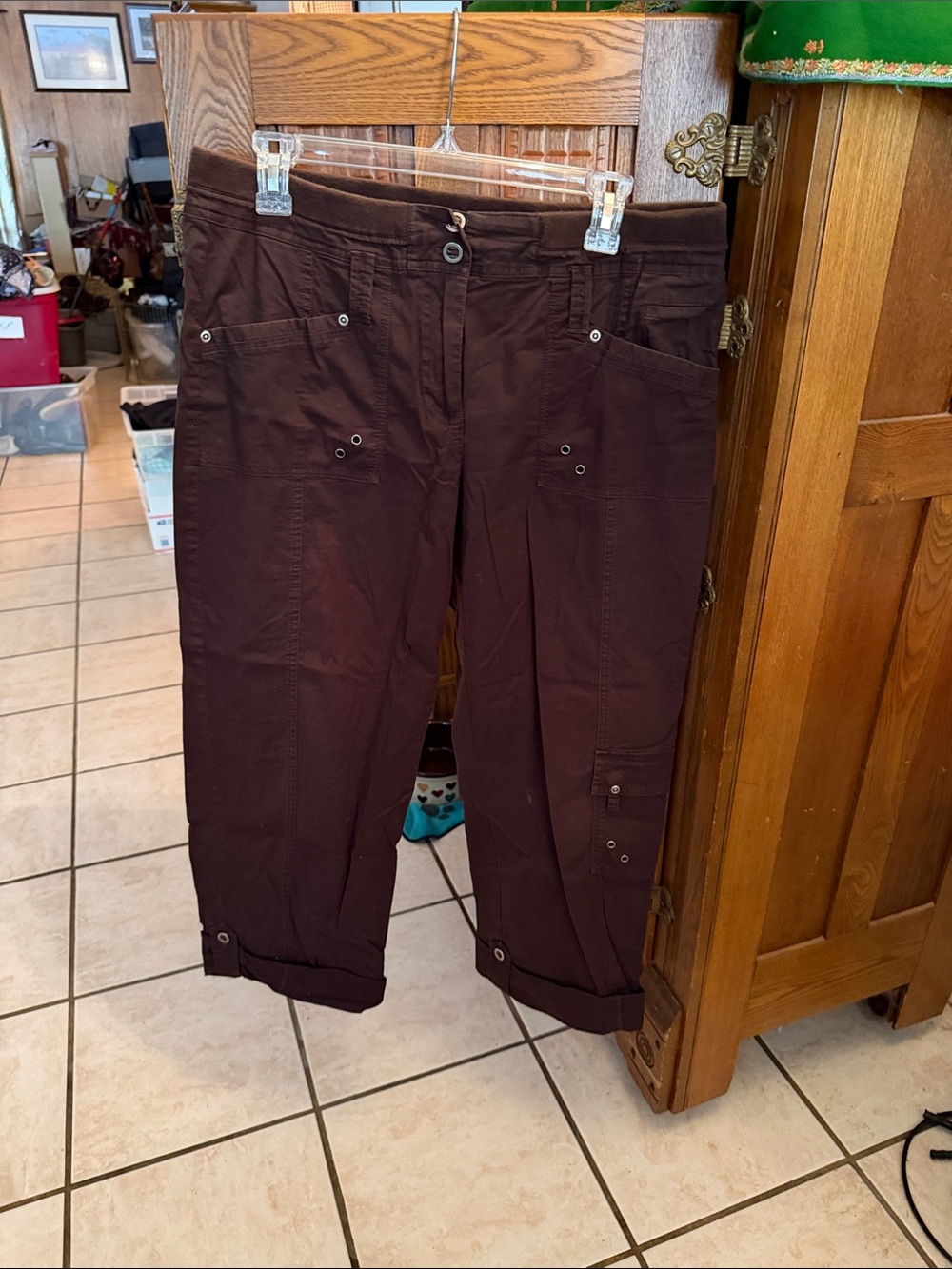Chico's Dark Brown Cropped Cargo Jeans